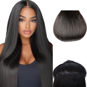 Seamless Light Yaki Straight Clip in Hair Extensions Seamless Real Human Hair, 20 Inch 1Pack 130g 7Pcs Human Hair Extensions for Women Natural Black
