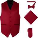 Oliver George 4pc Men's Solid Formal Suit Waistcoat Tuxedo Dress Vest Necktie Bowtie Handkerchief Set for Suit or Tuxedo, M