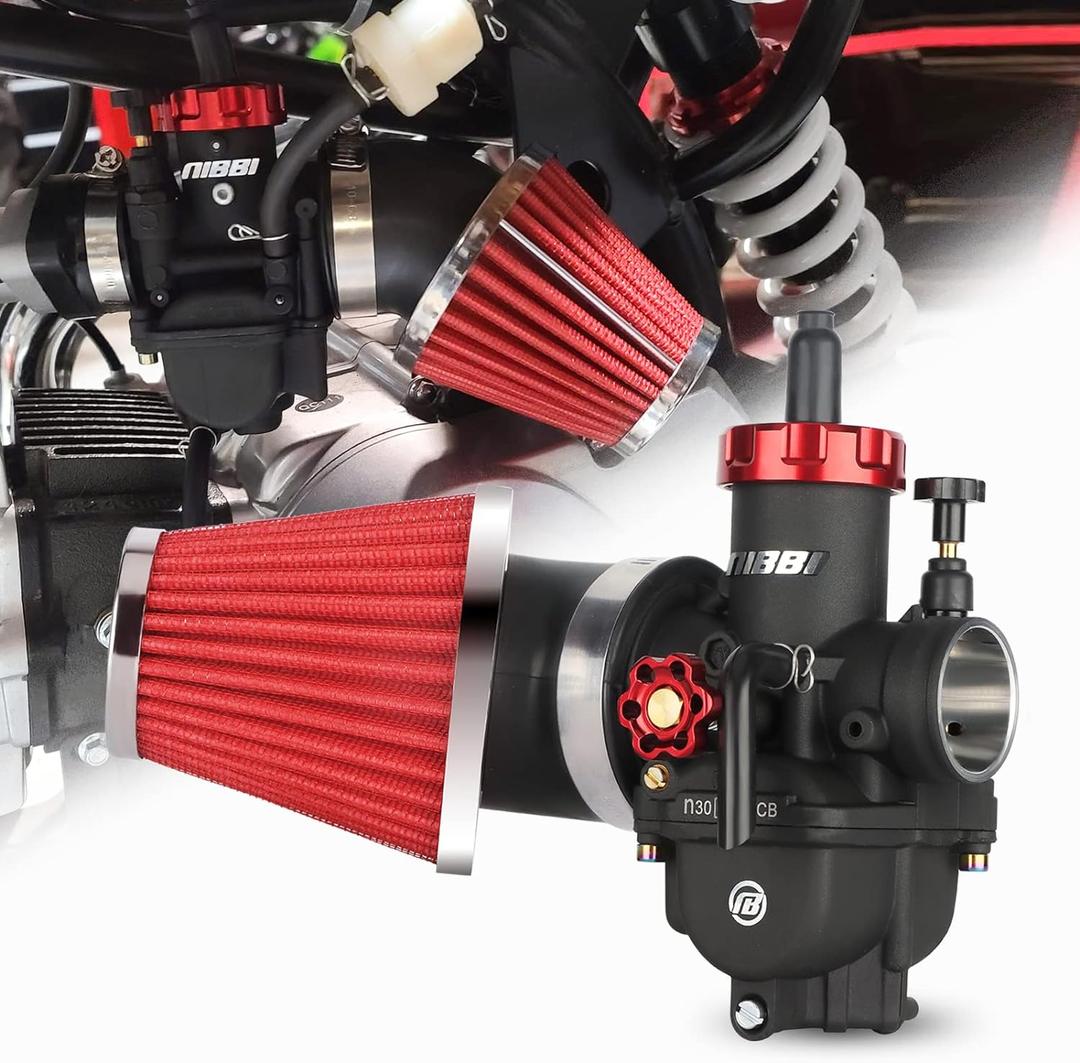 NIBBI PE30 Carburetor with 48mm Air Filters Kit,Upgrade Dirt Bike Performance,Compatible with 250cc-300cc for Apollo, TaoTao, Lifan, Honda, SSR,Pit Dirt Bike Motorcycles