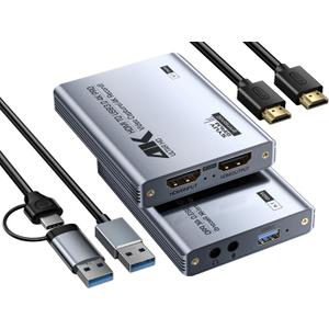 Video Capture Card, Audio Video Capture Card, USB 3.0 Capture Card 4K HDMI Loop-Out, 1080P 60FPS/2K 30FPS Videogame Capture for Streaming, Works forPS5/Switch/Camera/PC