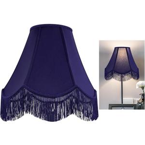 GO&SO Blue Silk Bell Lamp Shades Petal Edge Braid with Blue Fringe Trim, 6"x13"x10.6"(Spider), Victorian Scalloped Lamp Shades Hand Crafted,Replacement Lamps Shades for Table,Floor Lamps,Easy Assembly