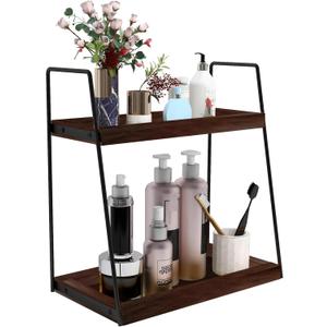 Dorhors 2 Tier Bathroom Counter Organizer Storage,Vanity Organizer for Bathroom Counter,Wood Standing Rack for Kitchen(Walnut)