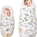 Knirose Baby Swaddle Blankets, Unisex Baby Blanket Wrap for Newborn Baby Boys Girls, Skin Friendly Wearable Swaddle Sleep Sack Made of Combed Cotton(Planet, White, 0-3 Months + 3-6 Months)