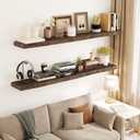 Vivelove Live Edge Floating Shelves for Wall Solid Elm Wood, Rustic Farmhouse Wall Shelf with Invisible Bracket for Living Room Bedroom Bathroom Office Book, 40 Inches - Set of 2 - Dark Walnut
