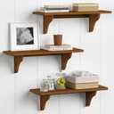 Forbena Wooden Floating Shelves for Wall Set of 3, 24 Inch Wall Shelf for Bedroom, Dark Wood Arched Hanging Wall Shelves for Bedroom, Living Room, Office, Nursery, Dining Room (Walnut Brown), 24 Inches Long