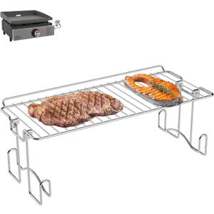 DcYourHome Griddle Warming Rack Compatible with 17" Blackstone Griddles, Portable and Adjustable Stainless Steel Rack for Blackstone Griddle Stand 17 Inch Accessories, One-Step Clip On Attachment