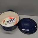 Overmont Enameled Cast Iron Dutch Oven - 5.5QT Pot with Lid Cookbook & Cotton Potholders - Heavy-Duty Cookware for Braising, Stews, Roasting, Sourdough Baking Indigo Blue