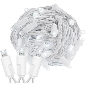 Novelty Lights 50ft Christmas String Lights, 100 Pure White LED Bulbs on White Wire, 6" Spacing, Connectable Indoor Outdoor Commercial Grade Lighting for Holidays Patio Weddings
