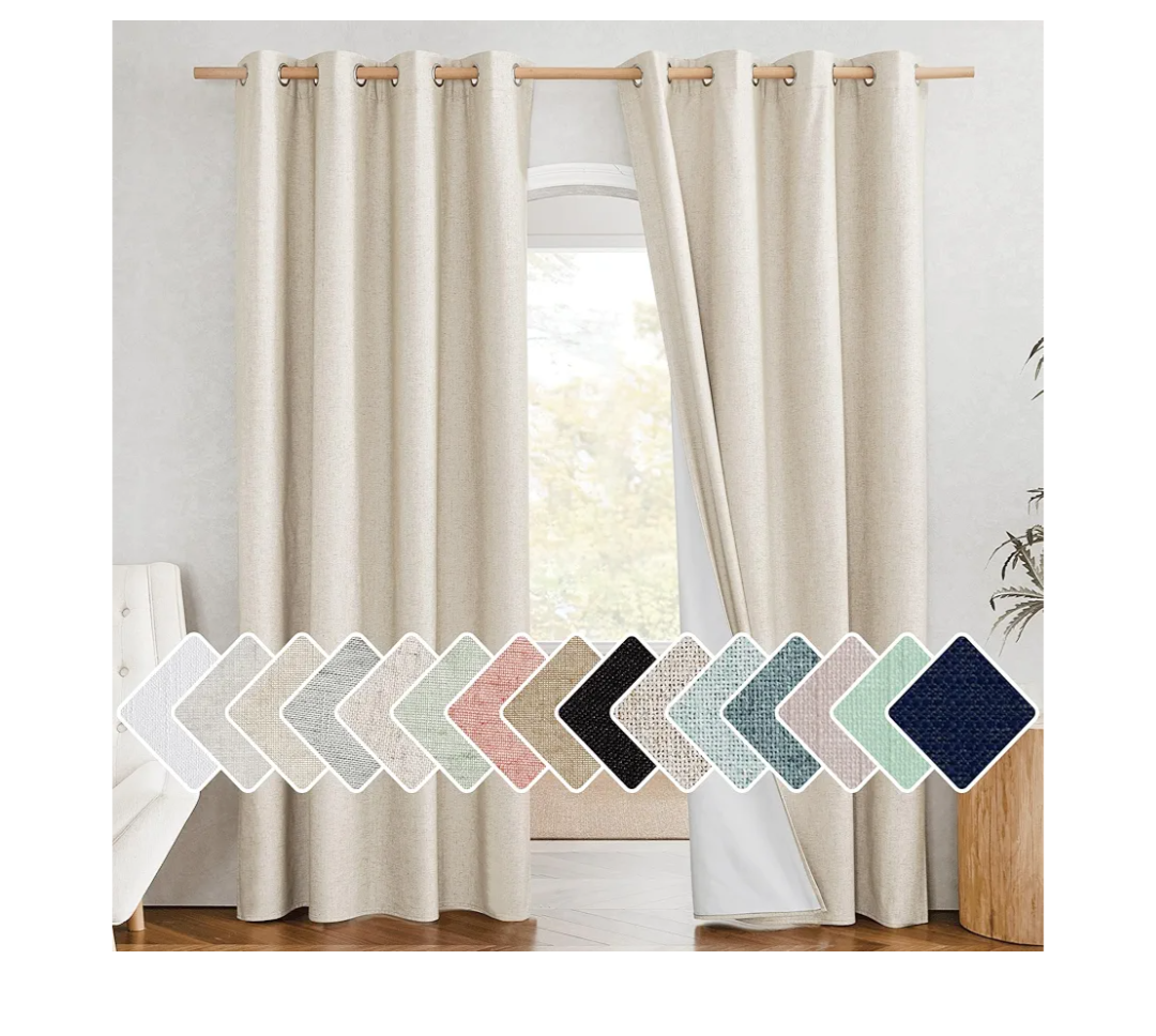 100% Absolutely Blackout Linen Curtains with Thermal Insulated White Liner, 52" Wide, 2 Panels, 84 inches Long Drapes, Grommet Retro Beige Linen Curtains Vertical Drapes Privacy for Bedroom