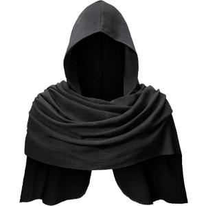 Adult Medieval Renaissance Hooded Cowl Multifunctional Scarf Shawl Cape Halloween Cosplay Costume Accessories (Black)