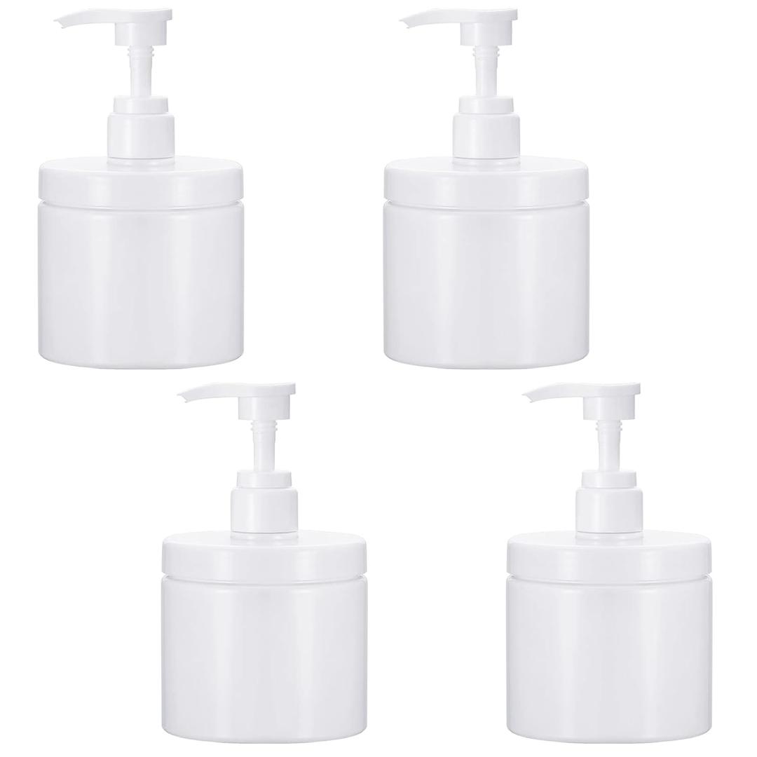 Eaasty 4 Pieces Lotion Bottles Plastic Pump Dispenser 500 ml Shampoo and Conditioner Dispenser Refillable Empty Shampoo Bottles with Pump for Travel Shower Essential Oil Soap(White)