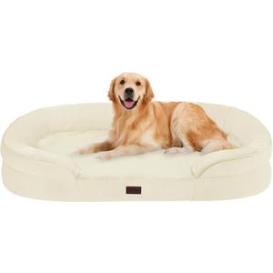 Dwanton Orthopedic Dog Bed for Large Dogs with Gel Memory Foam, Waterproof Dog Sofa, Washable Pet Bed with Four Sided Bolster Cushion, Removable Cover & Non-Slip Bottom, 42", Beige (Large(42 x 31 x 6.5 inch))