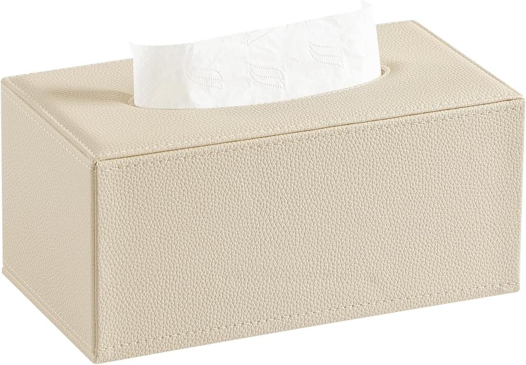 PU Leather Tissue Box Cover Rectangle Tissue Box Holder with Magnetic Closure, Decorative Tissue Holder for Bathroom Cover for 120 Count (3-Ply)/ 160 Count (2-Ply) Tissue Boxes (Beige)