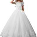 Flower Girl Dress Kids Lace Beaded Pageant Ball Gowns (White, 12)
