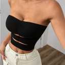 Floerns Women's Cut Out Ruched Bust Strapless Y2k Tube Sleeveless Bandeau Top (Black, L)