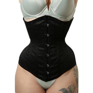 Women's Underbust Waist Trainer Corset Steel Boned Heavy Duty Twill Cotton Corset (Medium, Black)