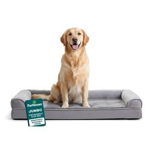 Furhaven Orthopedic Dog Bed for Large Dogs w/ Removable Bolsters & Washable Cover, For Dogs Up to 95 lbs - Plush & Suede Sofa - Gray