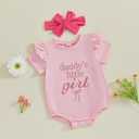 FYBITBO Daddys Little Girl Baby Outfit Ruffle Short Sleeve Shirt Onesie Bubble Romper Daddys Girl Clothes with Headband (Pink)