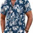 COOFANDY Mens Hawaiian Shirt Short Sleeve Floral Button Down Shirts Tropical Summer Beach Shirts Camp Collar Shirt (Small, Dark Blue-white Floral)