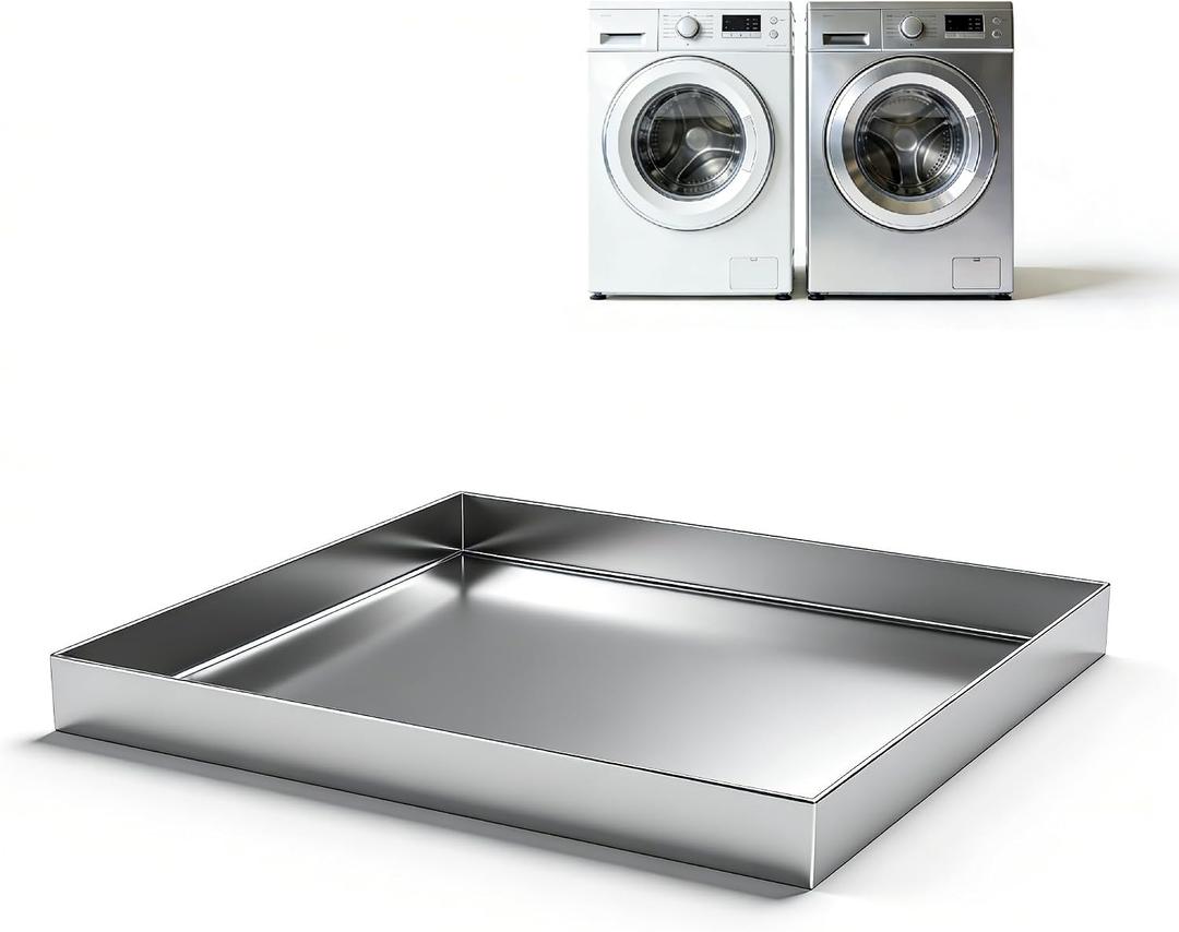 304 Stainless Steel Washing Machine Drain Pan, 27x25 Inch Leak-Proof Pan for Under Washer & Dishwasher, Floor Protection Tray to Prevent Water Damage