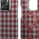 BENKS ArmorVichy Case for iPhone 16 Pro, MagSafe Compatible Slim Protective Case Built with Dupont Kevlar Fiber, Anti-Fingerprint UV Finish, Vichy Check Design, Red