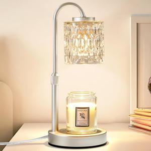 CASTLELIFE Dimmable Candle Warmer Lamp with Timer, Height Adjustable Candle Warmer for Jar Candles, Electric Wax Melt Warmer for Home Decor House Warming Gifts, Birthday Gifts for Women, Silver-Glass