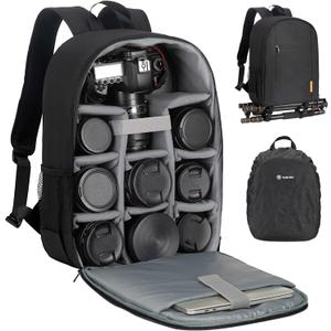 TARION Camera Bag DSLR Camera Backpack with Waterproof Raincover Laptop Compartment Photography Backpack Case Photo Bag for Women Men Photographers DSLR SLR Mirrorless Camera Lens Tripod Black TB-M