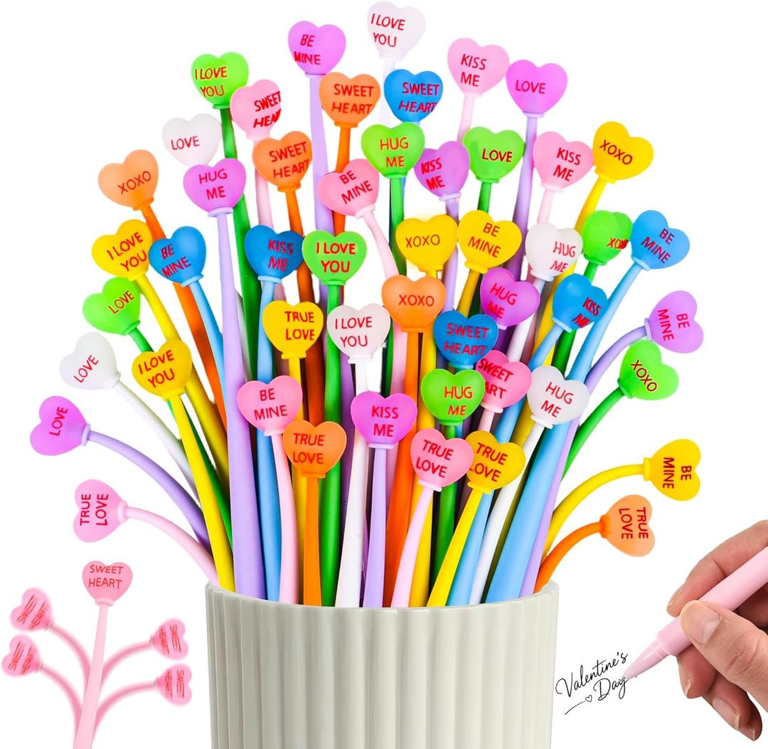 LiYiQ 50 PCS Valentine's Day Conversation Stress Relief Bobblehead Pens Fun Cute Pen for kids Fidget Pens Kawaii Be Mine Kiss Me Love Conversation Pen for Classroom Prizes, School, Office Supplies