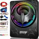 1600W Slim Underseat Subwoofer with Built-in Amp 10 Inch Sub | RGB Ambient Lighting, LPF/Gain/Bass Boost Controls, Individual Controls, Distortion-Free Deep Bass | Universal Fit for All Car