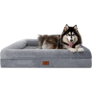 XL Orthopedic Dog Bed for Large Dogs, Big Waterproof Dog Bed with Removable Washable Cover, 4-Sides Removable Bolster Pet Couch Sofa with Non-Slip Bottom, Grey (45.0"L x 35.0"W x 7.5"Th)