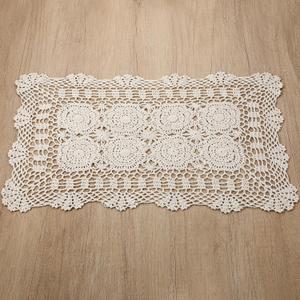Beige Lace Table Runner, Handmade Crochet Table Runner, 23.6x15.75In Rectangular Lace Doilies for Wedding Living Room Kitchen Dining Decor (Beige)