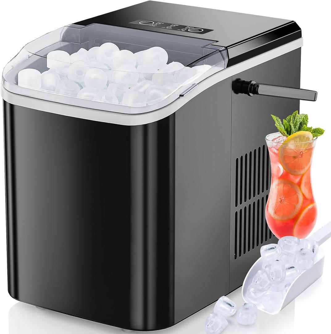 DUMOS Ice Maker Countertop Ice Machine Compact Size with Handle, 26lbs in 24Hrs, Black