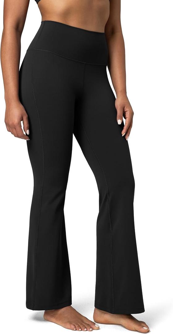 Colorfulkoala Women's Dreamlux Workout Flare Leggings High Waisted Wide Leg Bootcut Yoga Pants 29.5" / 31.5" Inseam (Medium, Black)