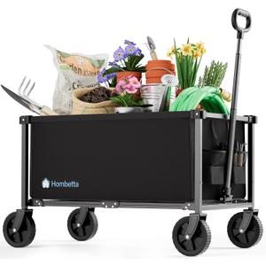 29.3" Collapsible Wagon Cart, 150L Heavy Duty Folding Utility Wagon with Wheels, 360 lbs Load, Portable Rolling Cart for Garden, Shopping, Sports, Camping, Black