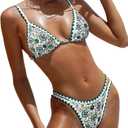 BIKINX Womens Swimsuits Sexy Thong Micro Bikini Ditsy Floral Two Piece Sets Bathing Suit Color Block Bandeau Swim Top, Size: M