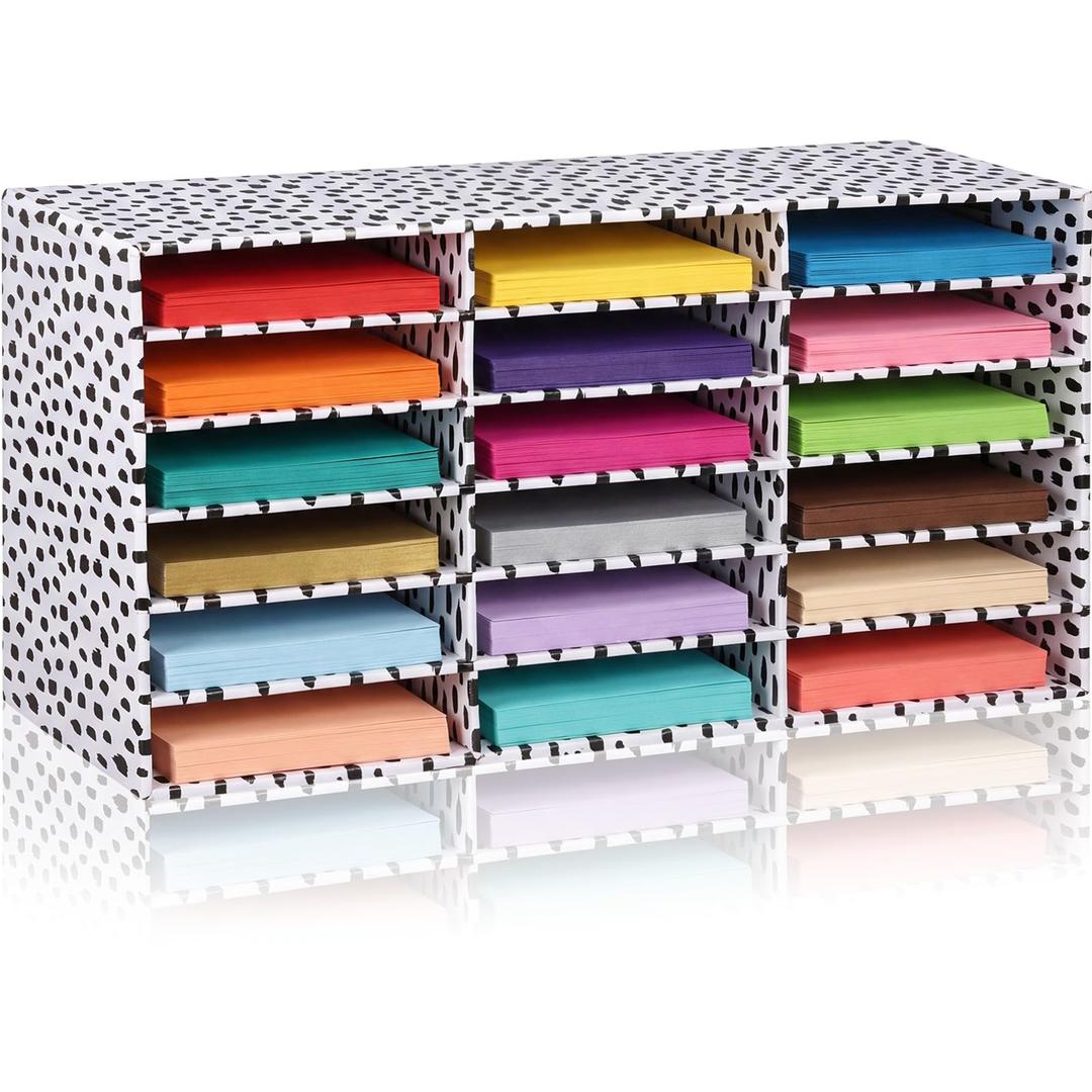 Fuutreo 1 Pc Classroom Construction Paper Storage, Black White Composition 18 Slot Compartments Desktop Scrapbook Organizer for Letter/A4 File Sorter, 14.2" H x 28.1" W x 12.4" D for School Office