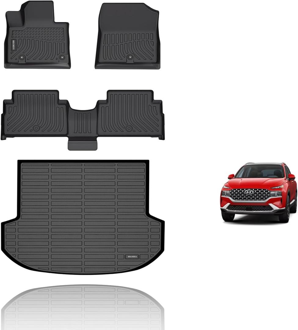 KELCSEECS Floor Mats & Cargo Liner for 2021 2022 2023 Hyundai Santa Fe Hybrid/2022 2023 Hyundai Santa Fe Plug-in Hybrid(PHEV) Car Mats All Weather Floor Liners Santa Fe Hybrid Floor Mats Trunk Mat (2021-2023 Hybrid Floor Mats & Cargo Liner, Santa Fe Hybrid/Plug-in Hybrid)
