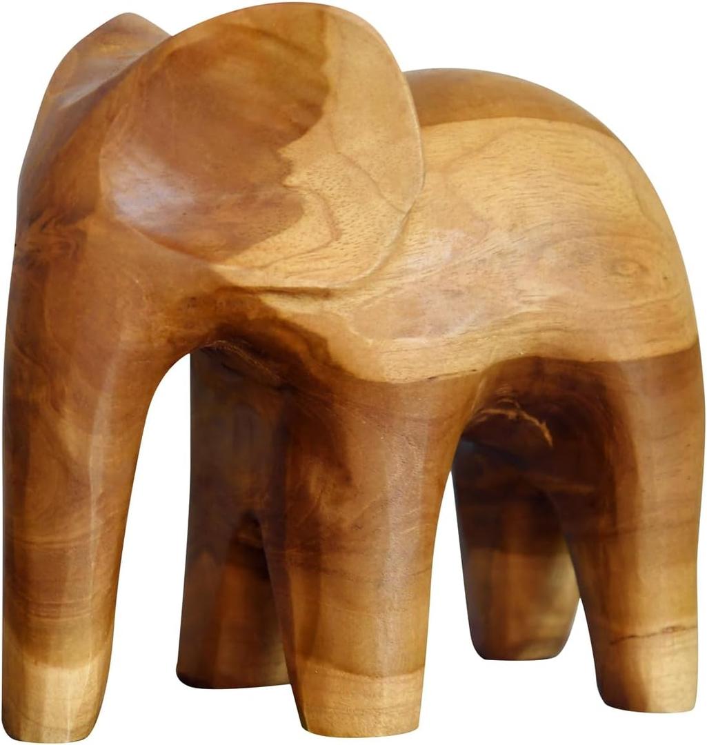 Elephant Teak Sculpture Cute Elephant Figurines Home Dcor Good Luck Elephant for Shelf Good Gifts for Women Elephant Lovers Decoration for Living Room, Bedroom, Office 7.5" x 3.5" x 7.1"