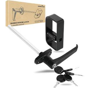shed Door Latch shed Door Handle with 5-1/2" Stem,shed Door Lock Matching Set Includes 5 Keys forPlayhouses, shed Latch Chicken Coops,Camper, RV, Garage Door(Black)