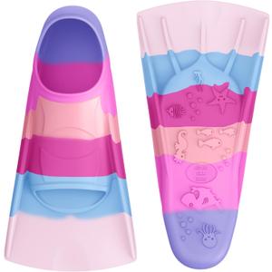 Gintenco Swim Fins, Kids Swim Training Fins for Lap Swimming, Travel Size Flippers with Mesh Bag, Silicone Swimming Fins for Kids Teens Adults Women Men (XXS(Jr 11-12.5), CH08)