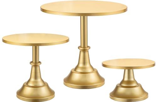 HBlife 3 PCS Gold Cake Stand Set (8"/10"/12" Plate) for 6-10 Inch Cakes, Dessert Table Display Set, Cupcake Stand for Party, Wedding, Birthday, Baby Shower, Anniversary (Metal)