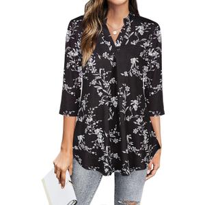 BEPEI Womens Tops Dressy Casual 3/4 Sleeve Blouses V Neck Business Work Shirts (White, L)