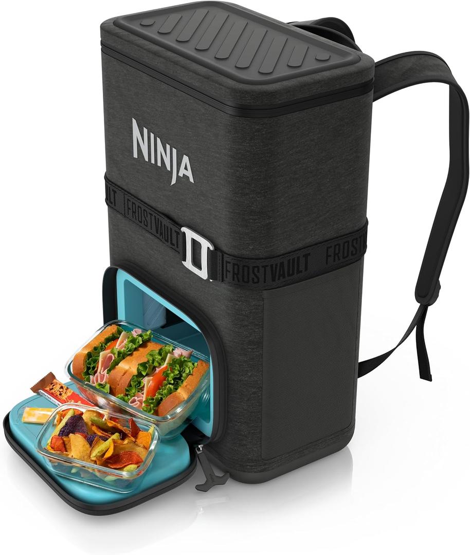 Ninja | Backpack Cooler | FrostVault Go 24 Can Soft Cooler | Leakproof Zipper with Built in Can Opener, 2 Ice Packs & Dry Storage Drawer | for Hiking, Camping & More | Charcoal Gray | FF124CG