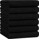 Homaxy 100% Cotton Oversized Waffle Weave Kitchen Dish Towels, Ultra Soft Absorbent Quick Drying Cleaning Towel, 20 x 28 Inches, 6-Pack, Black