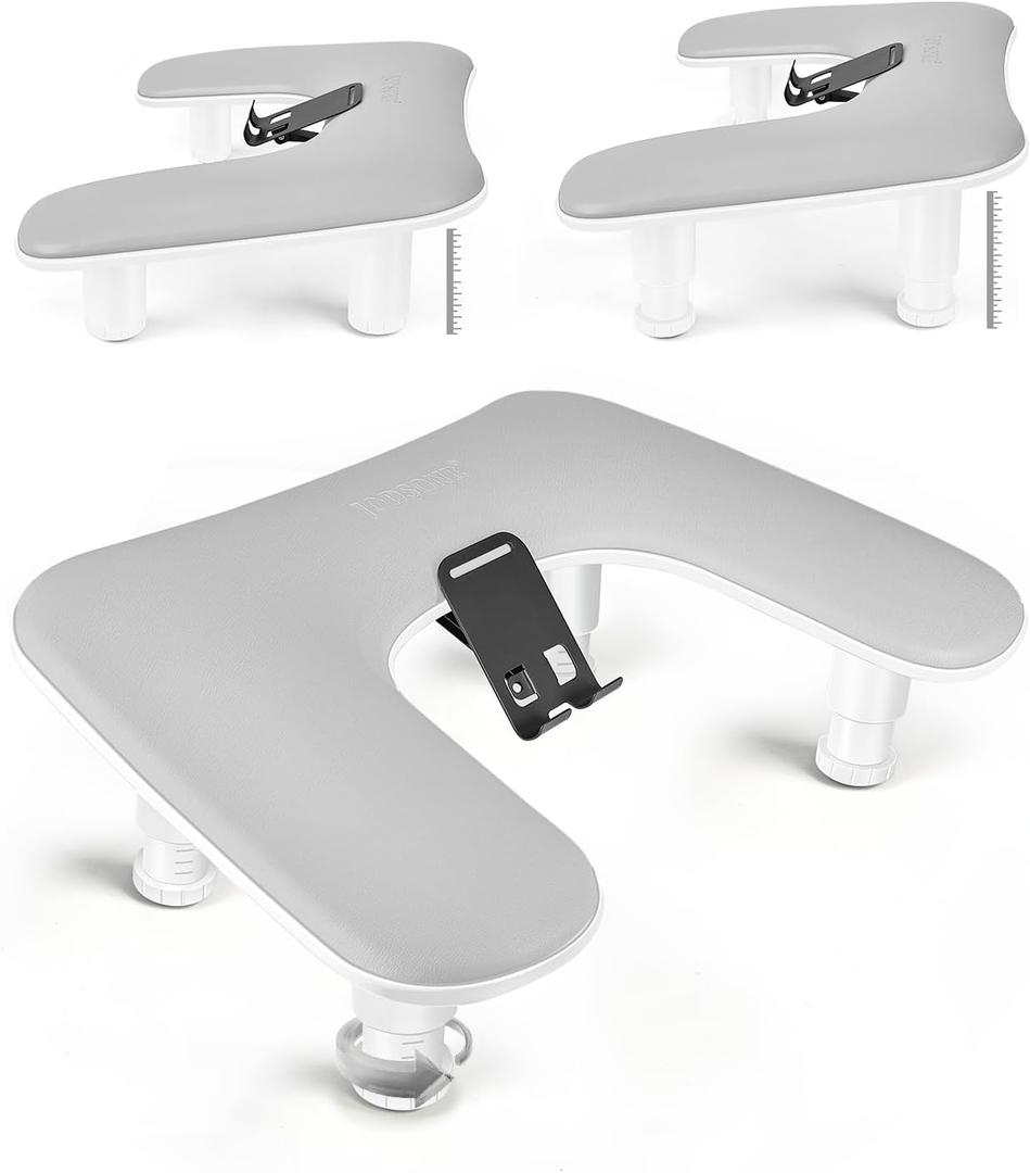 JODSONE Gray U-Shaped Arm Rest for Nails Tech with Rotating Built-In Phone Holder and Adjustable Nail Arm Rest Detachable Manicure Hand Rest for Salon Design