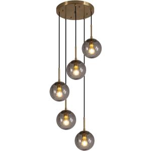 KCO Lighting 5 Light Cluster Pendant Lighting Smoke Glass Globe Chandelier Multi Pendant Light Fixture Gold Cluster Pendant Light Modern Staircase Chandelier