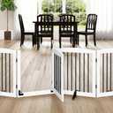 PUPETPO Freestanding Dog Gate with Door, Pet Gate for Stairs, 80 inch Wide Pet Barrier Indoor, Dog Fences Indoor, Support Feet Included, 4 Panels, 24" Tall, White & Black