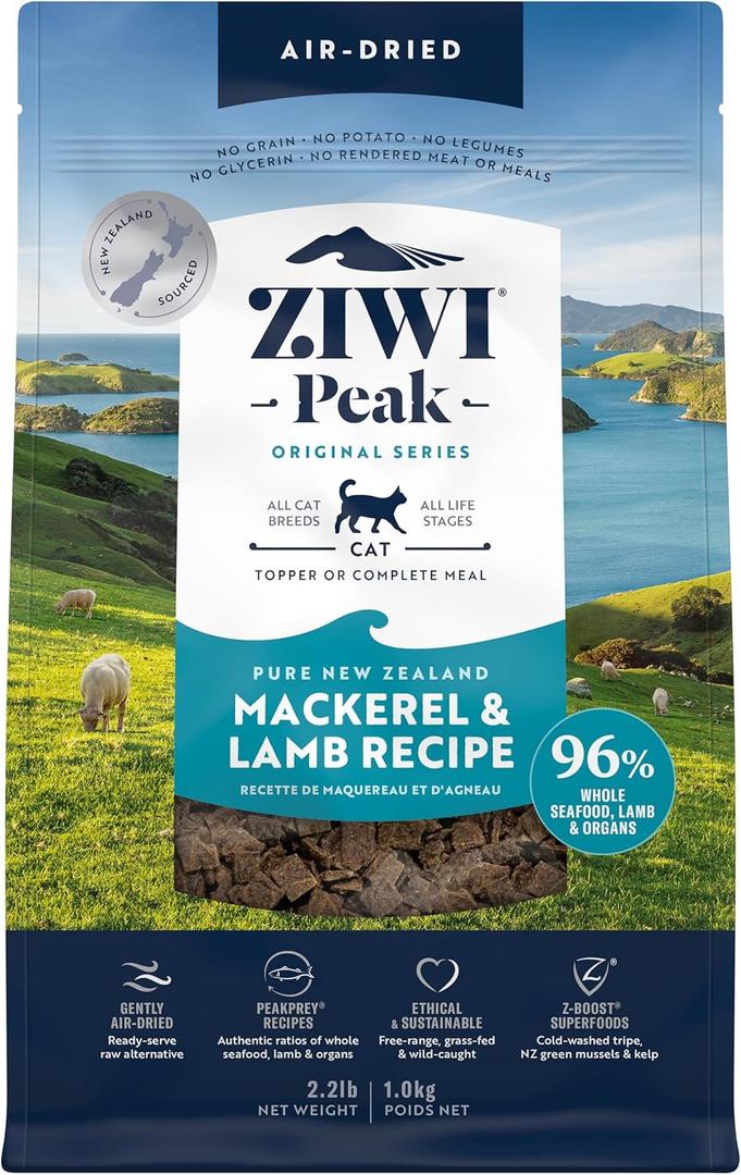 ZIWI Peak Air-Dried Cat Food  Mackerel & Lamb - All Natural, High Protein, Grain Free, Limited Ingredient w/ Superfoods (35.2oz) (EXP 05/16/26)