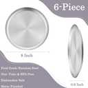 6-Piece Stainless Steel Plates, 8 Inch Metal Dinner Dishe Serving Camping Plates, Reusable and Dishwasher Safe