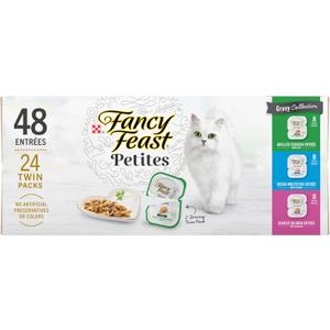 Purina Fancy Feast Gourmet Wet Cat Food Variety Pack, Petites Gravy Collection, break-apart tubs, 48 servings - (Pack of 24) 2.8 oz. Tubs